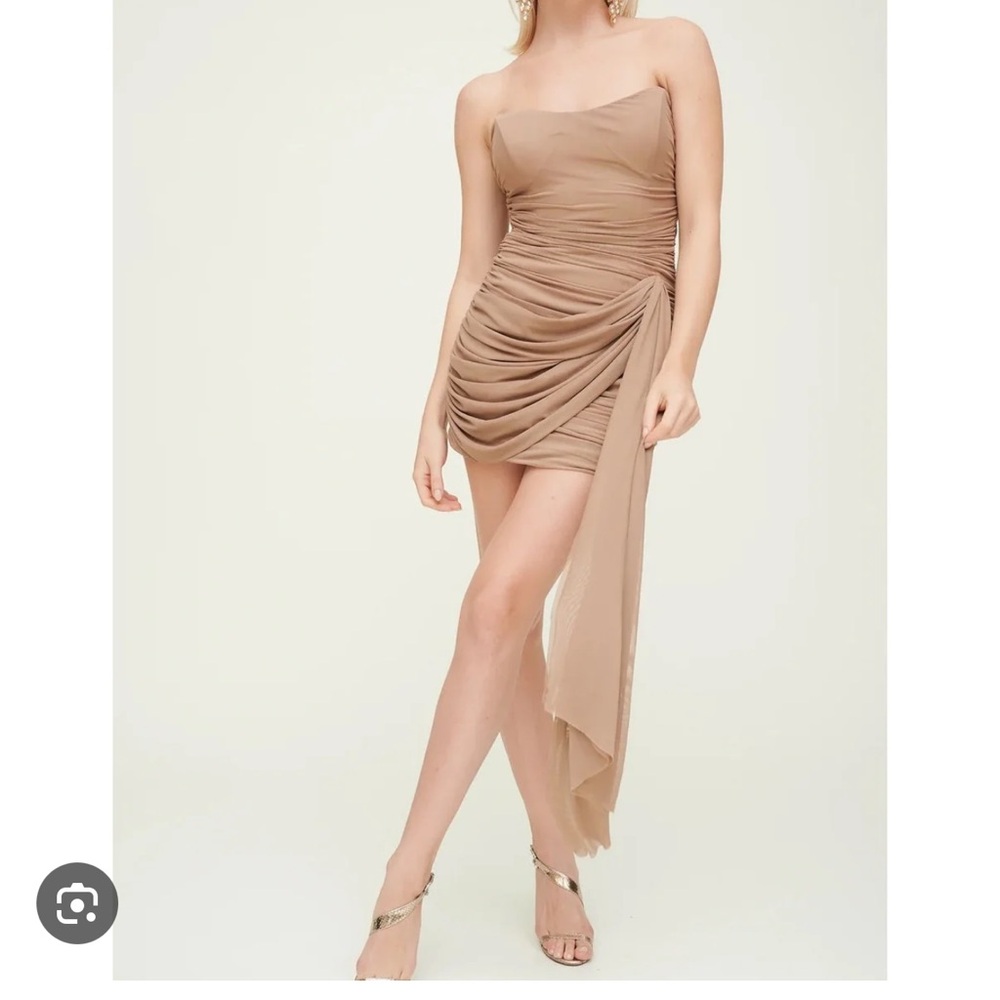MARBLE Strapless Tan Dress